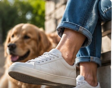 White sneakers in a relaxed everyday setting