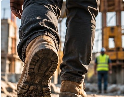 Work boots on a construction site